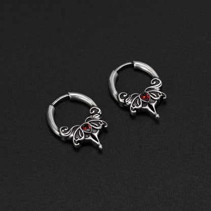 Pair of silver Crimson Wing hoop earrings with red center accents