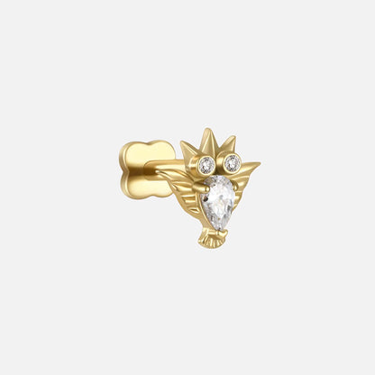 Gold with clear cubic zirconia crystal owl titanium flatback stud, product view 1 – PUNKYOUTH