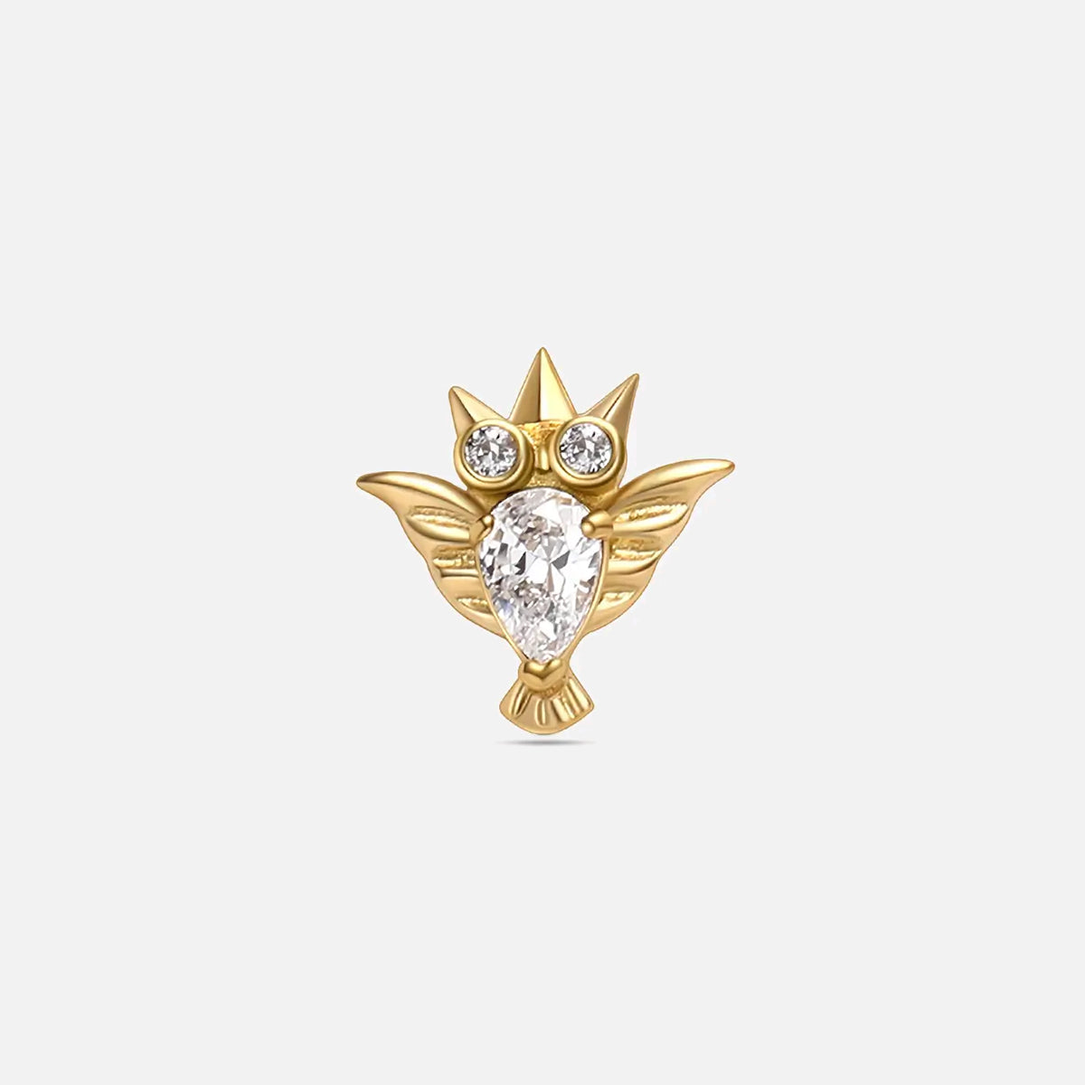 Gold with clear cubic zirconia crystal owl titanium flatback stud, product view 6 – PUNKYOUTH