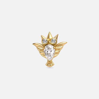 Gold with clear cubic zirconia crystal owl titanium flatback stud, product view 6 – PUNKYOUTH