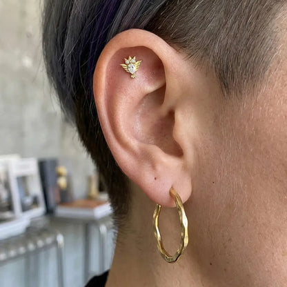 Gold with clear cubic zirconia crystal owl titanium flatback stud, product view 7 – PUNKYOUTH