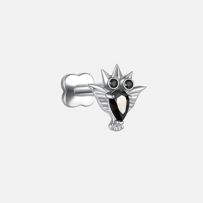 Silver with black cubic zirconia crystal owl titanium flatback stud, product view 1 – PUNKYOUTH