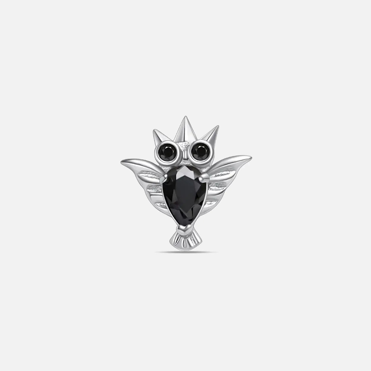 Silver with black cubic zirconia crystal owl titanium flatback stud, product view 5 – PUNKYOUTH