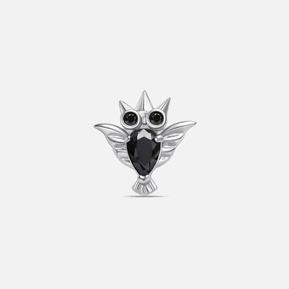 Silver with black cubic zirconia crystal owl titanium flatback stud, product view 5 – PUNKYOUTH