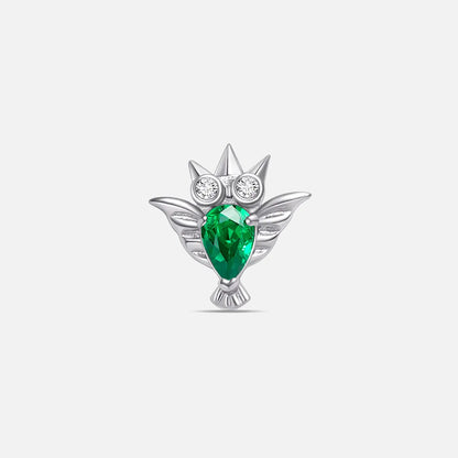 Silver with green cubic zirconia crystal owl titanium flatback stud, product view 1 – PUNKYOUTH