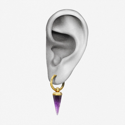Gold-tone Crystal Prismatic hoop earring positioned on an illustrated earlobe to show its drop length