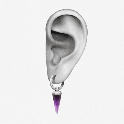 Silver-tone Crystal Prismatic hoop earring positioned on an illustrated earlobe to show its drop length