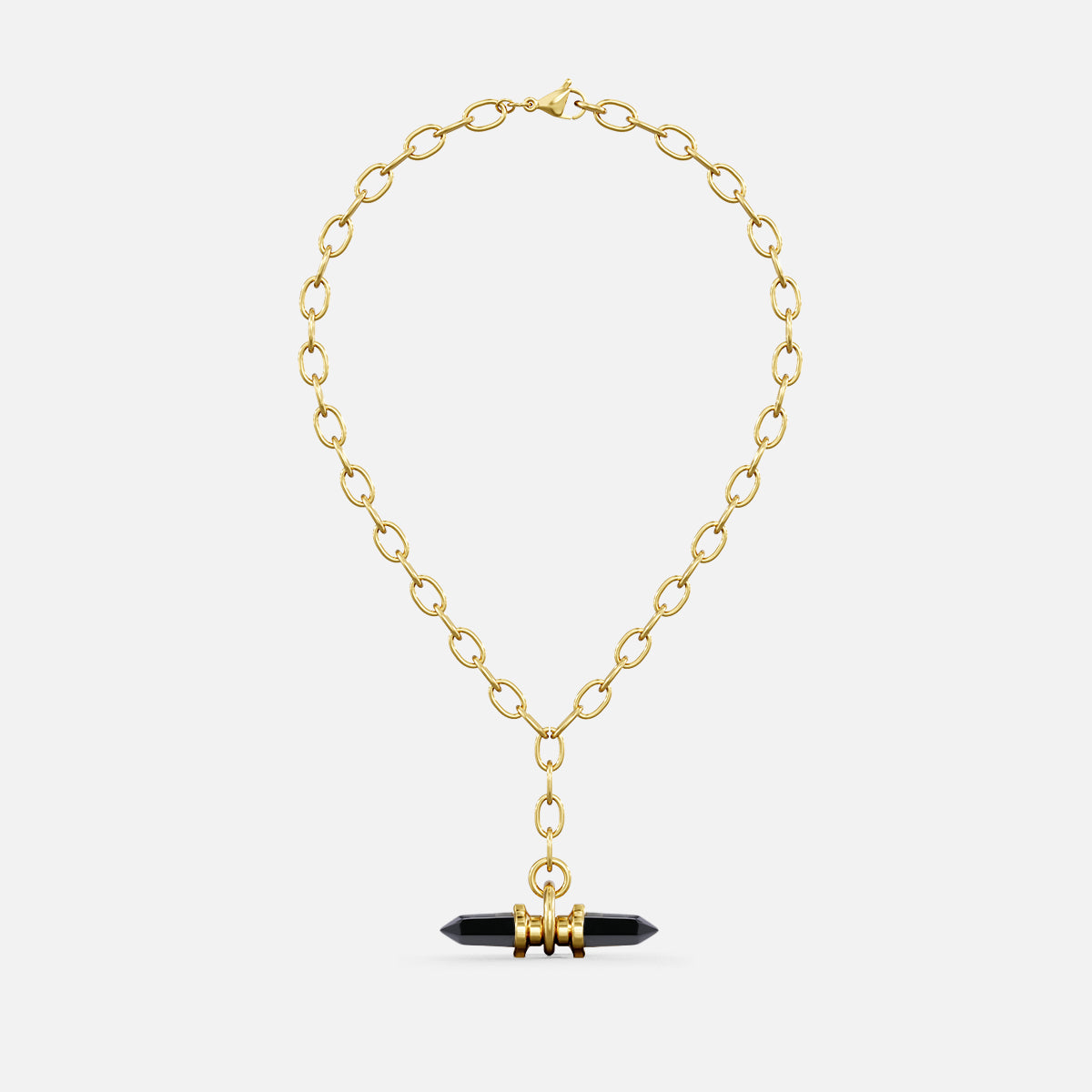 Gold Dual Prism chain necklace with black horizontal prism pendant