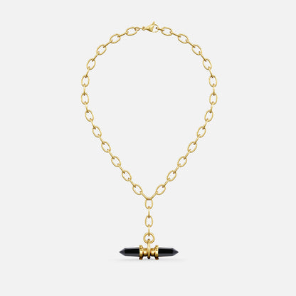 Gold Dual Prism chain necklace with black horizontal prism pendant