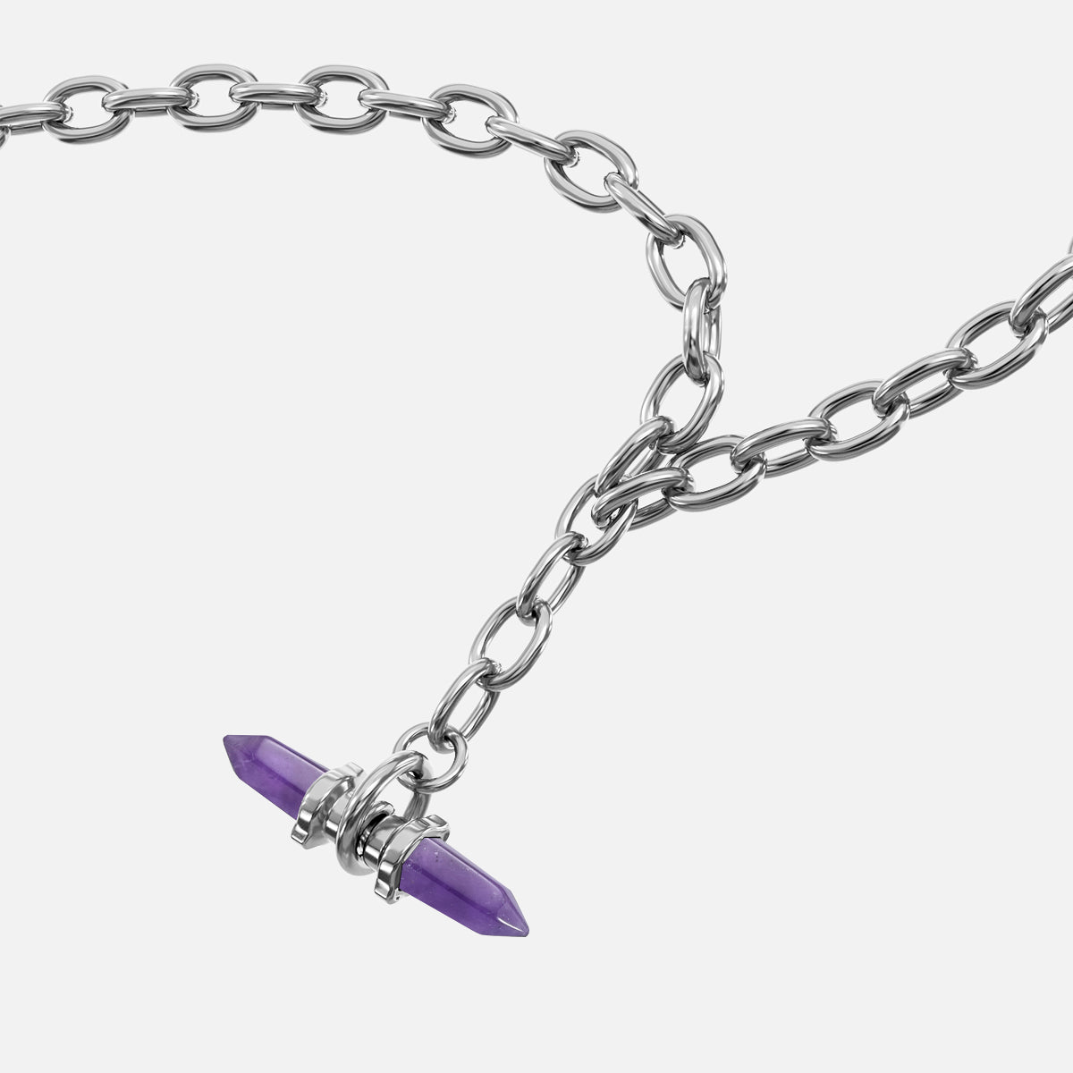 Silver Dual Prism chain necklace with purple double-point pendant
