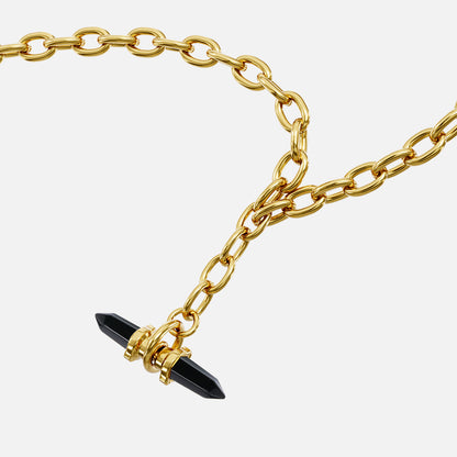 Gold Dual Prism chain necklace with black double-point pendant