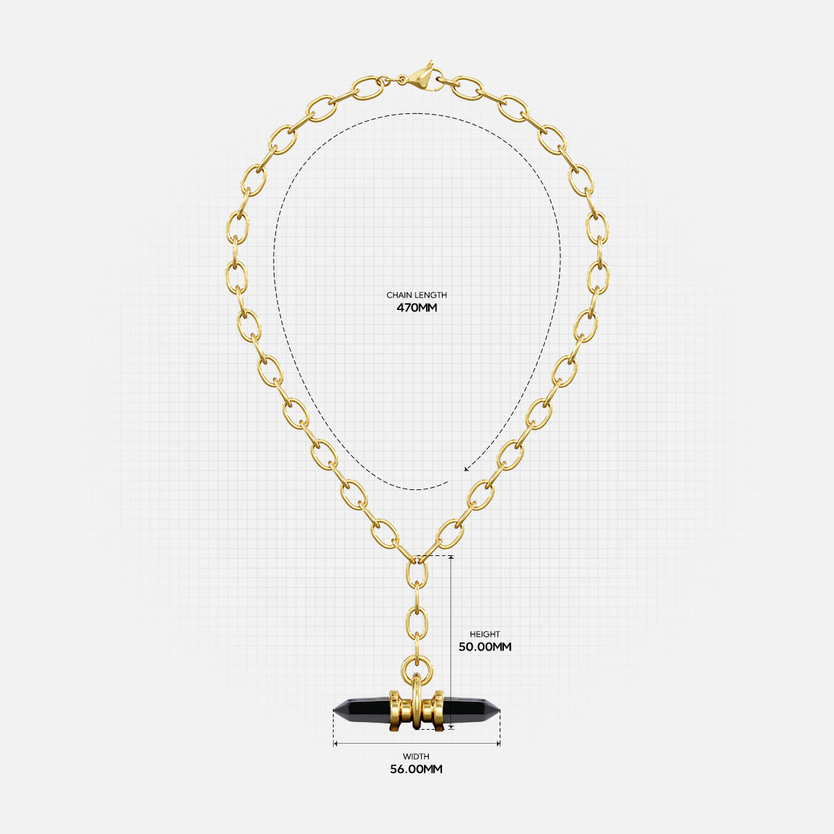 Gold Dual Prism necklace with chain length and pendant measurements