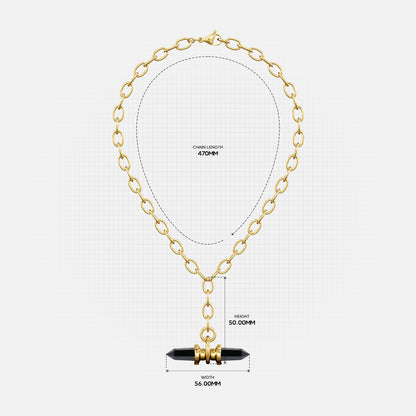 Gold Dual Prism necklace with chain length and pendant measurements