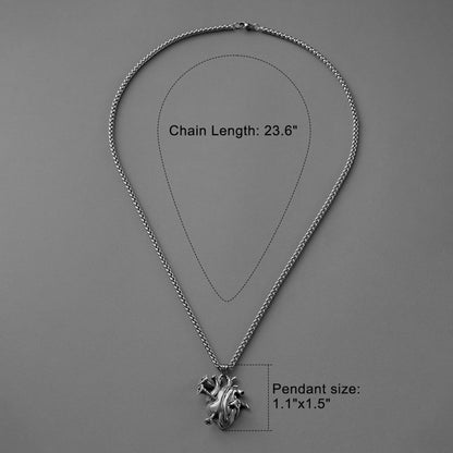 Silver Enduring Heart necklace with chain length and pendant measurements