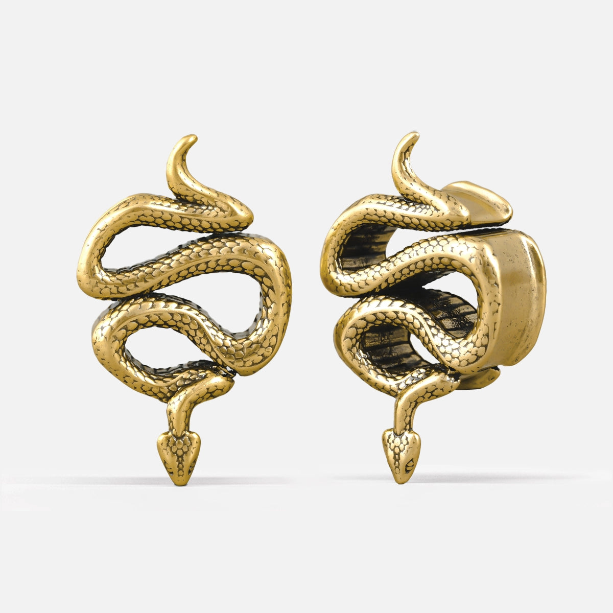 Pair of gold Enigmatic Serpent tunnels with coiled snake fronts