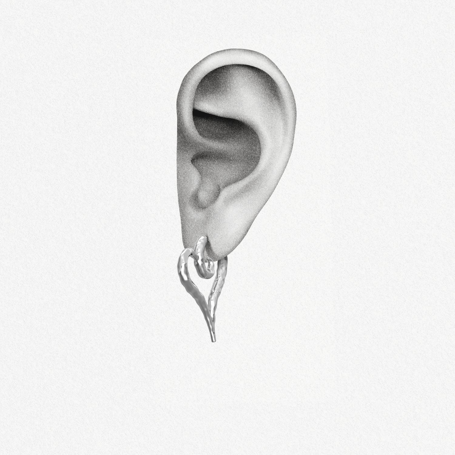 Gold Ethereal Heartflow earring shown on an ear illustration