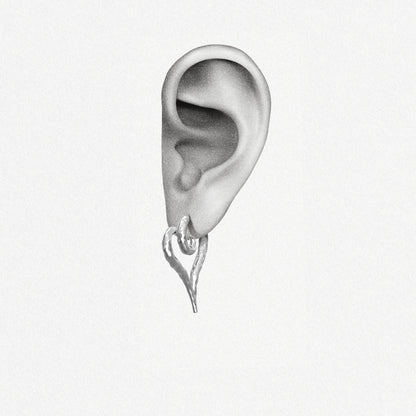 Gold Ethereal Heartflow earring shown on an ear illustration