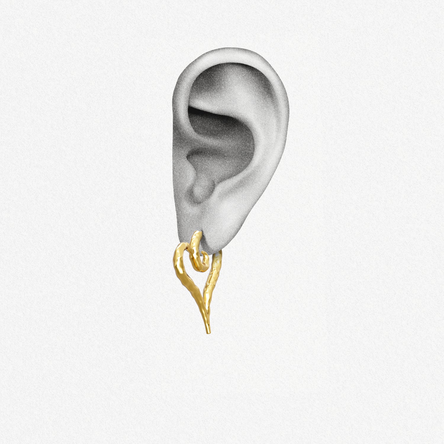 Gold Ethereal Heartflow earring shown on an ear illustration