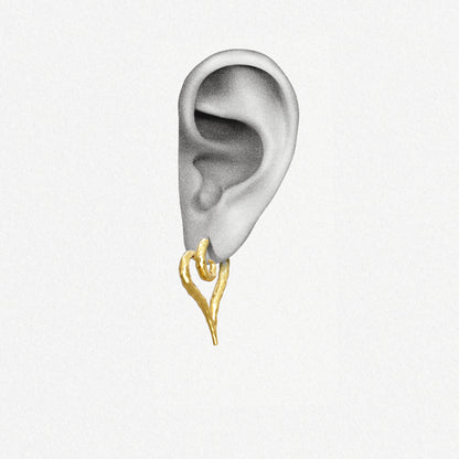 Gold Ethereal Heartflow earring shown on an ear illustration