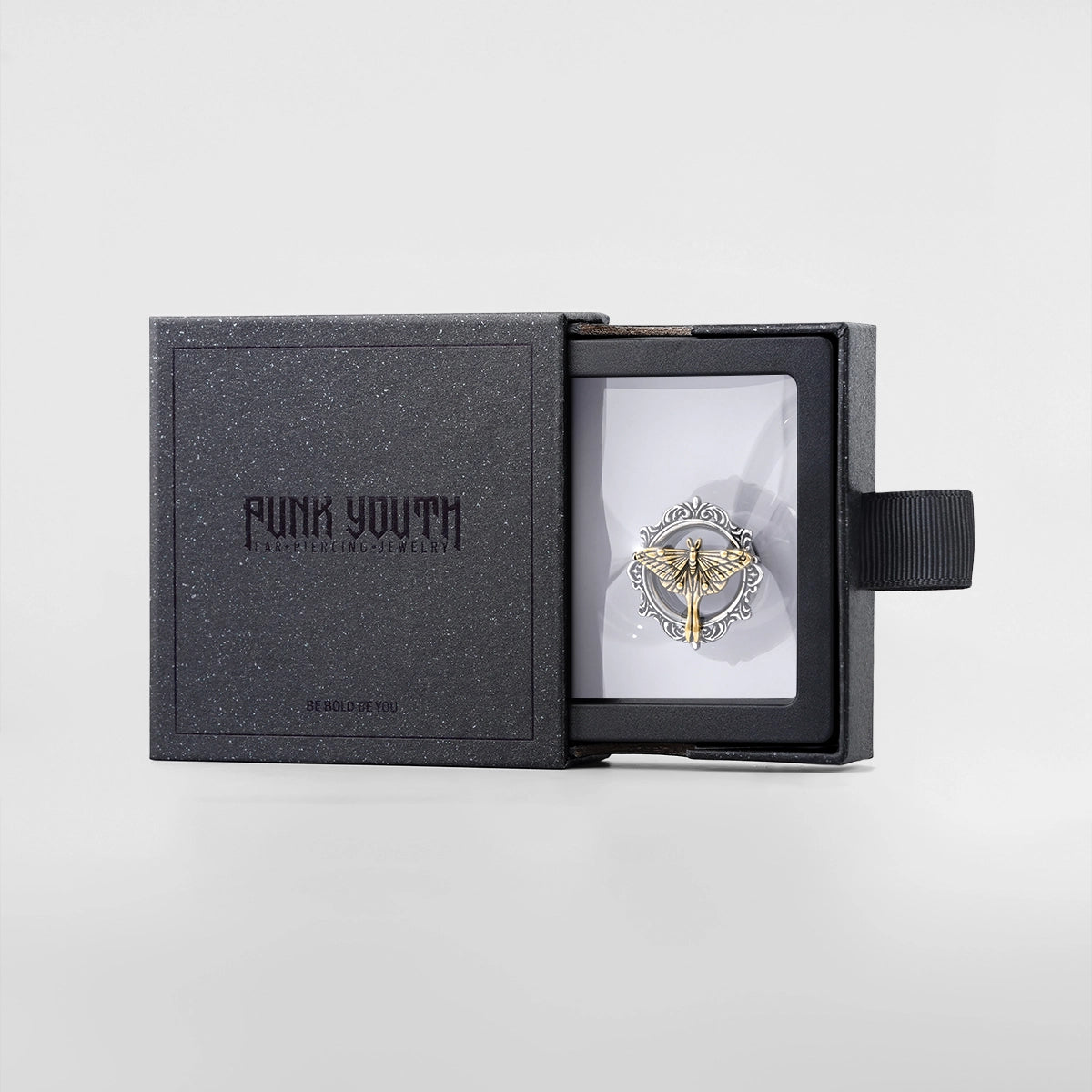 Ethereal Moth tunnel presented in a black PUNKYOUTH jewelry box