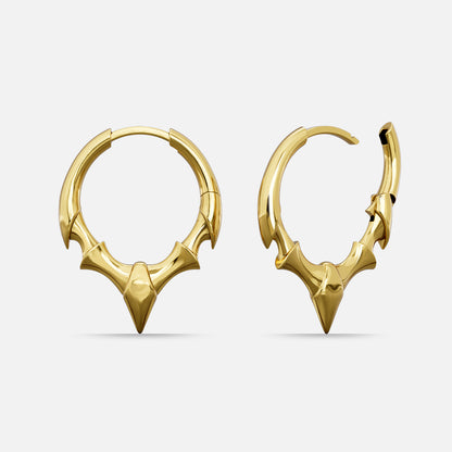 Pair of gold Fang Crest hoop earrings with pointed crest details