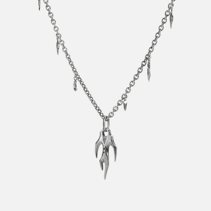 Silver Feral Husk Necklace with sculptural claw pendant and curb chain