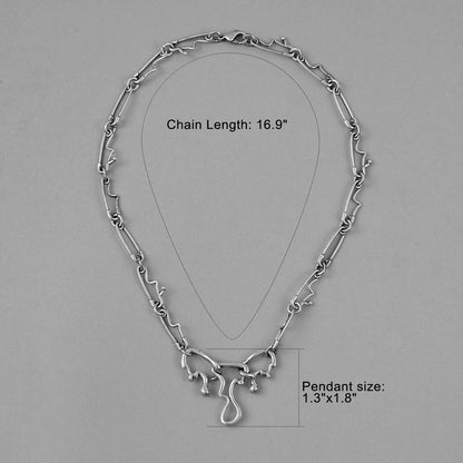 Silver Fluid Pin necklace with chain length and pendant measurements