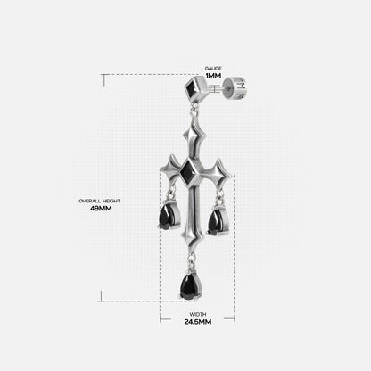 Forsaken Vow Earrings measurement diagram showing the drop length and earring dimensions.