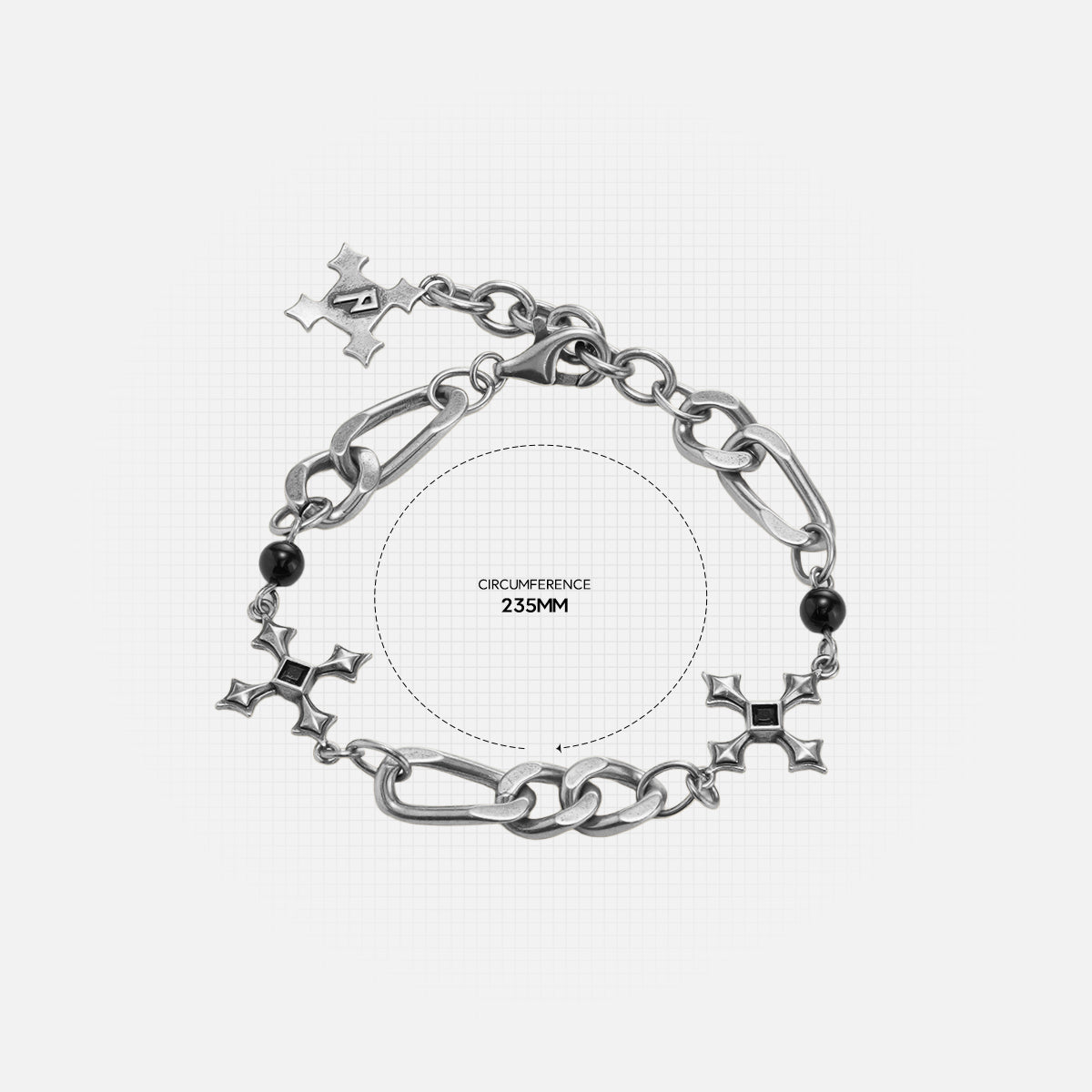 Fractured Creed Bracelet measurement diagram showing bracelet length and fractured link dimensions.