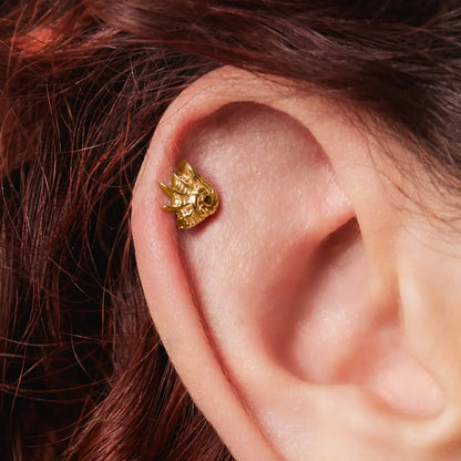 Gold siren jewelry conch flat back stud piercing styled on model ear