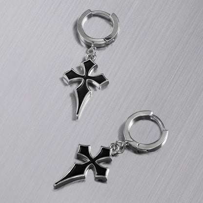 Silver and gold Gothic Cross hoop earrings with black cross pendants