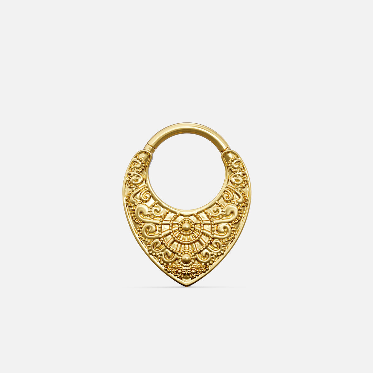 Gold-tone Gothic Mandala Clicker with layered scrollwork and a central mandala-inspired motif.