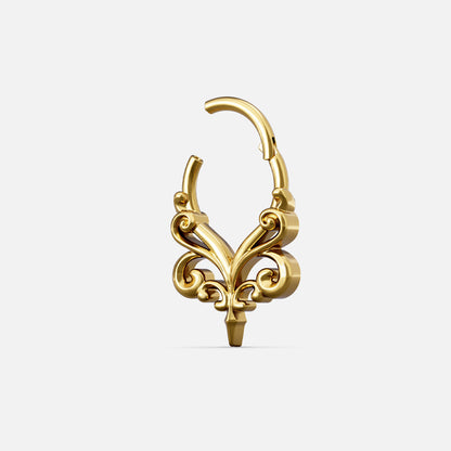 Gold-tone Gothic Vine Clicker shown open with a hinged closure and ornate vine-inspired scrollwork.