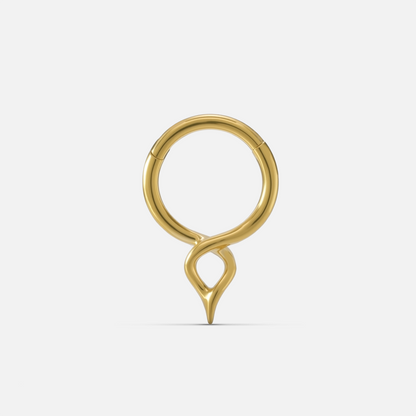 Gold-tone twist clicker ring featuring a delicate teardrop drop, front view on a plain background