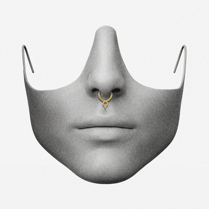 Illustrated nose with a gold-tone twist clicker septum ring shown in place