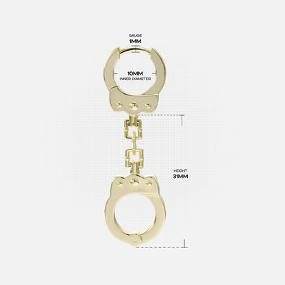 Gold Handcuff Chain hoop earring with linked cuffs and measurement details