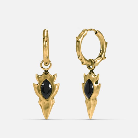 KNAPPED STONE EARRINGS (GOLD-OBSIDIAN)