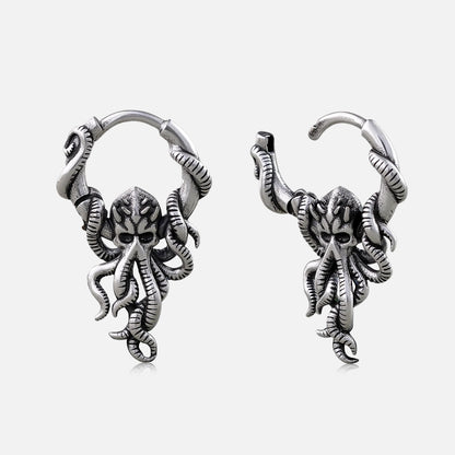 Silver-tone Kraken Mystique hoop earrings with detailed octopus pendants