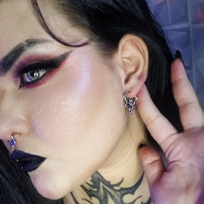 Silver Kraken Mystique Earrings styled on model with sculpted octopus tentacles and dark ocean gothic look