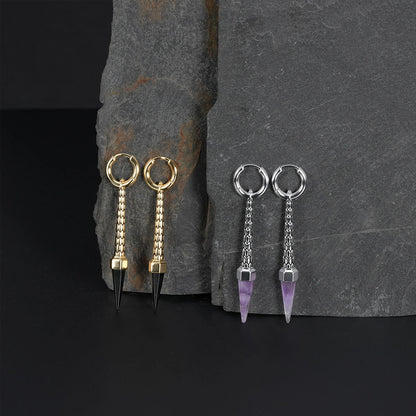 Gold and silver Lucent Prism earrings with chain and pointed crystal drops
