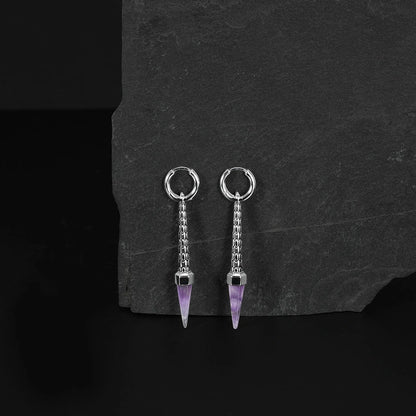 Pair of silver Lucent Prism earrings with purple pointed drops