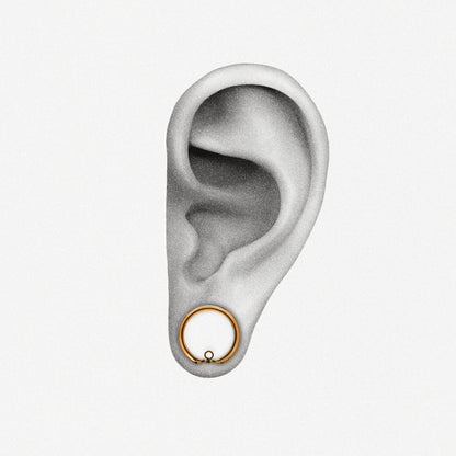 Gold-tone modular ring tunnel positioned in an illustrated earlobe to show the worn fit