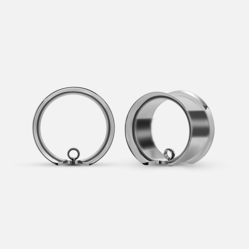 Silver-tone Modular Ring tunnels shown from the front and side with a smooth round profile