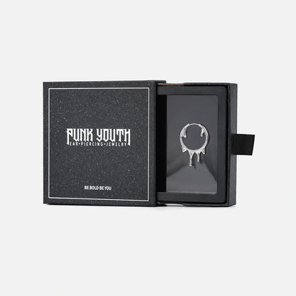 Molten Drop Earrings in 925 sterling silver displayed inside an open black Punkyouth jewelry box.
