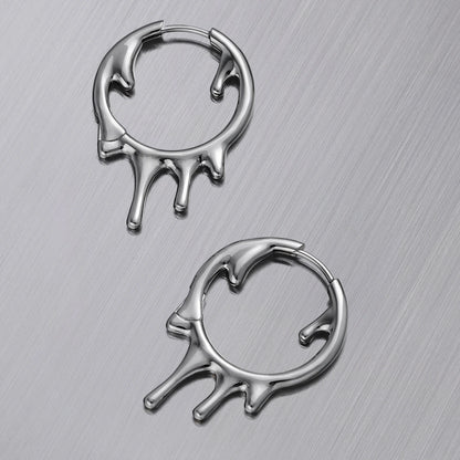 Pair of silver Molten Drop hoop earrings with dripping lower edges