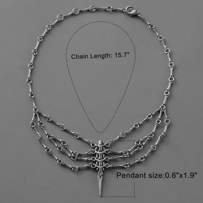 Silver Mystic Spine layered chain necklace with chain and pendant measurements