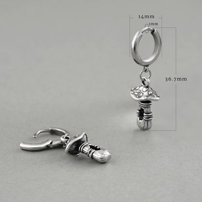 Silver Mystical Mushroom hoop earrings shown with measurement details