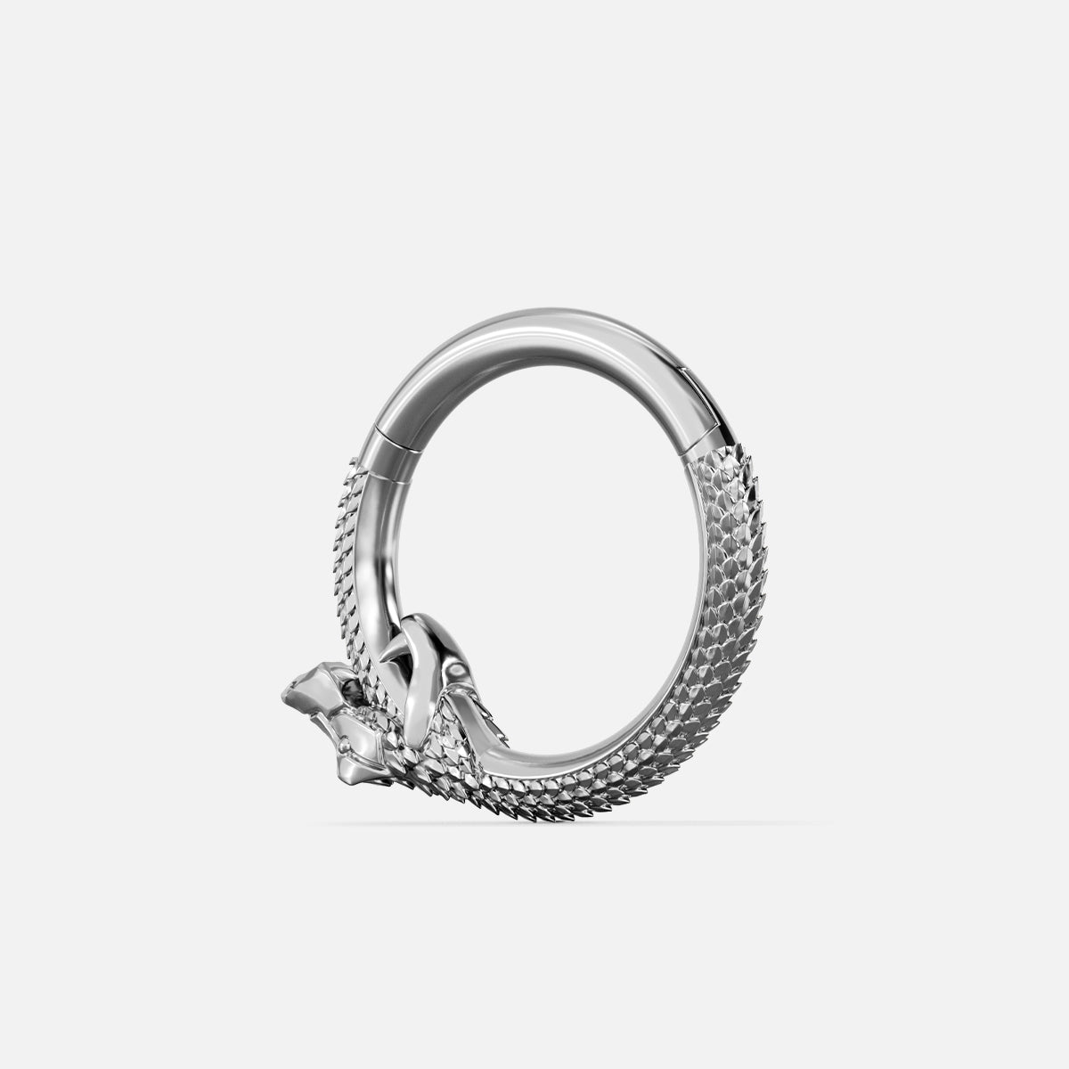 Silver Ouroboros Coil clicker with textured dragon biting its tail
