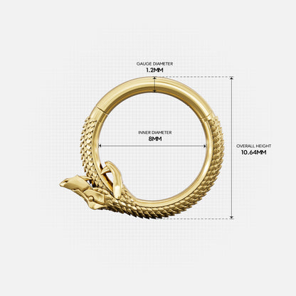 Gold Ouroboros Coil clicker with coiled dragon design and dimensions