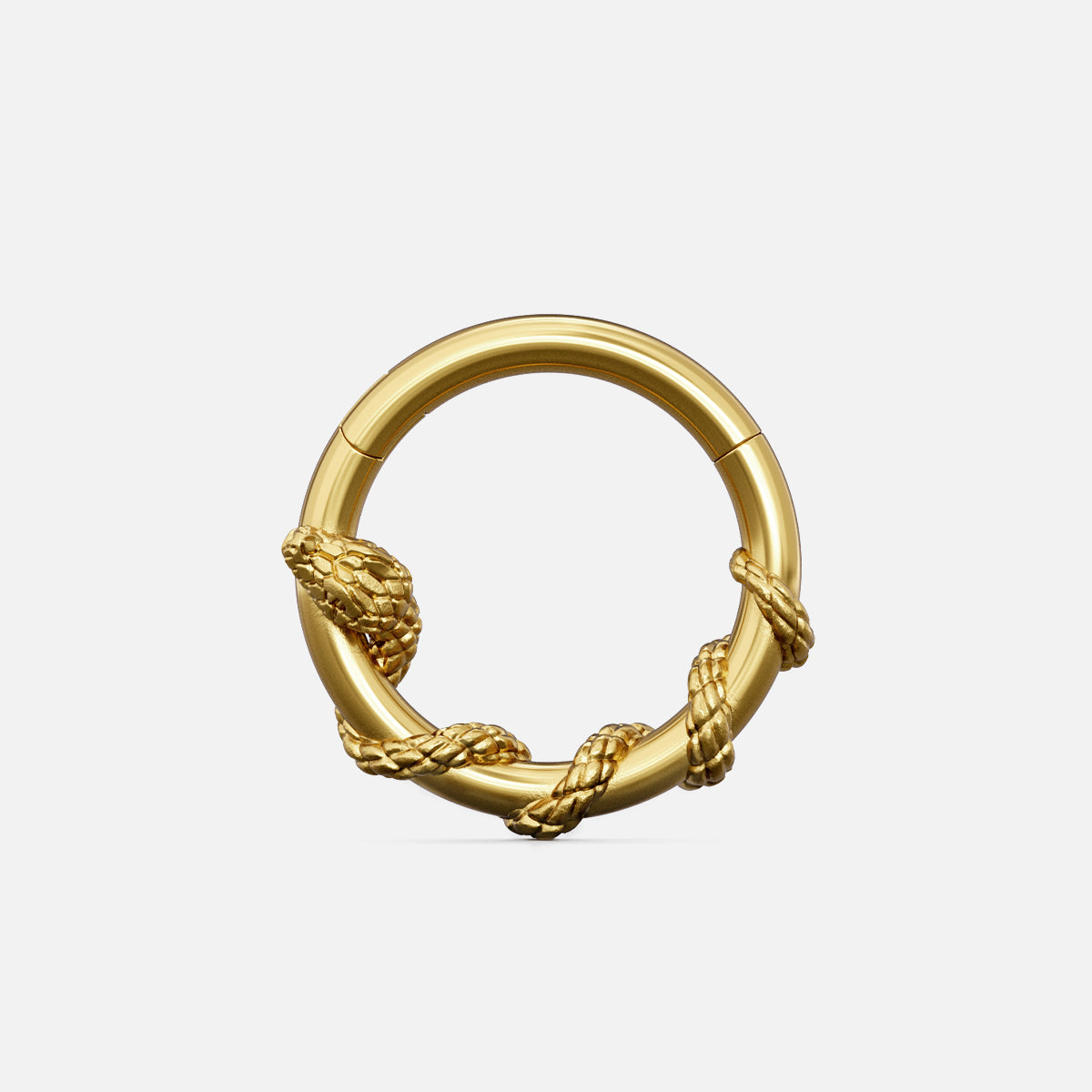 Gold-tone Ouroboros Serpent septum clicker with two detailed snake heads and wrapped bodies